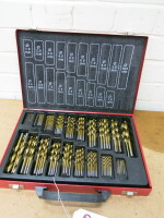 Red Metal Carry Case with Large Quantity of Assorted Metal Drill Bits.