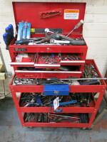 Sealey Mobile 3 Level Heavy Duty Workshop Trolley with Clarke 6 Draw Tool Chest to Include: Large Quantity of Assorted Workshop Tools (As Pictured/Viewed).