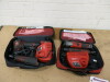 2 x Milwawkee M12 Carry Bags to Include: 4 x Assorted M12 Handtools, 4 x Batteries 7 2 x Chargers (As Pictured/Viewed).