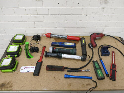 17 x Assorted Portable Workshop & Engine Inspection Lights. NOTE: some require chargers & unable to power.