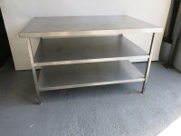 Stainless Steel Prep Table with 2 Shelves Under. Size H89 x W150 x D100cm.