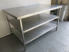 Stainless Steel Prep Table with 2 Shelves Under. Size H89 x W150 x D100cm. - 2