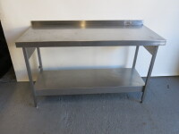 Stainless Steel Prep Table with Shelf Under & Part Splash Back. Size H90 x W150 x D65cm.