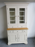 Mark Webster Design Farmhouse Glazed 2 Door Dresser Over Oak Top 3 Drawer/2 Door Cabinet in Painted Ivory. Size H201 x W105 x D48cm.