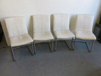 Set of 4 White Leather Cantilever Boardroom Chairs on Metal Frame. Size H87 x W45 x D60cm.