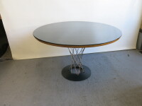 Round Glass Top Dining/Meeting Table on Wire Support and Heavy Metal Base. Size H72 x D120cm.