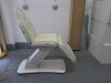 REM Excel Electric 3 Motor Beauticians Adjustable Treatment Chair/Couch Upholstered in White Vinyl and Comes with Controller, S/N 000182. NOTE: condition as viewed/pictured. - 3