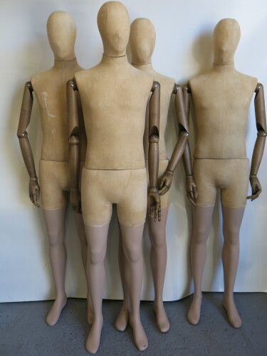 4 x Proportion London Articulated Vintage Collection Mannequins with Light Wood Arms. NOTE: missing stands.