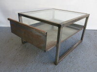 Welded Steel Glass Display Coffee Table with Drawer, Size H40 x W65 x D60cm.