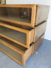 3 x Stackable Bespoke Steel, Oak, Glass Display Cabinets with Drawers. Individual Size H34 x W120 x D70cm. - 4