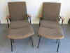 Pair of Black Metal Framed Lounge Chairs & Stools Upholstered in Green Country Fabric. - 2