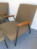 Pair of Black Metal Framed Lounge Chairs & Stools Upholstered in Green Country Fabric. - 4