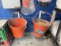 6 x Assorted Red Vintage Fire Hanging Sand Buckets.