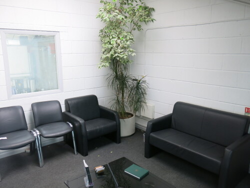 Reception Furniture to Include: 2 Seater & Armchair in Black Faux Leather & 2 x Black Faux Leather Chairs with Chrome Base.