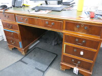 9 Draw Vintage Style Partners Desk with Green Faux Leather Inlay. NOTE Requires restoration.