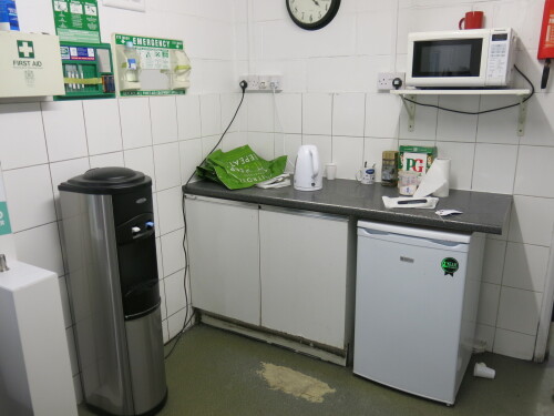 Contents of Canteen to Include: 1 x Haden Fridge, 2 x Oasis Water Coolers & 1 x Panasonic Microwave.