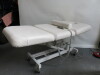 Avalon 3 Section Fully Electric Adjustment Couch with 3 Motors, Handset Control Pad, Face Hole & Upholstered in White Faux Leather. Size Maximum Height 100cm x Length 190cm x Depth 90cm. NOTE: missing face hole plug. - 2