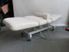 Avalon 3 Section Fully Electric Adjustment Couch with 3 Motors, Handset Control Pad, Face Hole & Upholstered in White Faux Leather. Size Maximum Height 100cm x Length 190cm x Depth 90cm. NOTE: missing face hole plug. - 3