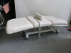 Avalon 3 Section Fully Electric Adjustment Couch with 3 Motors, Handset Control Pad, Face Hole & Upholstered in White Faux Leather. Size Maximum Height 100cm x Length 190cm x Depth 90cm. NOTE: missing face hole plug. - 2
