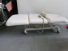 Avalon 3 Section Fully Electric Adjustment Couch with 3 Motors, Handset Control Pad, Face Hole & Upholstered in White Faux Leather. Size Maximum Height 100cm x Length 190cm x Depth 90cm. NOTE: missing face hole plug. - 3