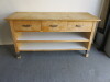 Large Wooden Side Table with 3 Drawers & 2 Adjustable Shelves Under,Size H90cm&nbsp; x W176cm x D67cm.Comes with Detachable Stainless Steel Prep Table Top.NO VAT ON LOT