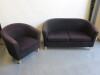 2 Seater Reception Sofa & Single Seat Reception Chair. Upholstered in Black Velour with Wooden Legs. Size Sofa H75 x W145 x D70cm, Chair H75 x W78 x D70cm