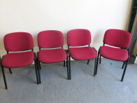 4 x Stackable Metal Frame Chairs, Upholstered in Red Sack Cloth.