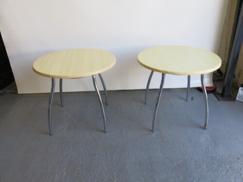 2 x Round Tables with Composite Tops on Metal Frames, Size H70 x D80cm.