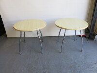 2 x Round Tables with Composite Tops on Metal Frames, Size H70 x D80cm.