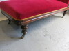 Chaise Lounge with Wooden Scroll Top Frame. Upholstered in Red Velour with Gold Braiding Detail on Metal Castors. Size H80 x W180 x D65cm. NOTE: missing 1 Castor. - 5