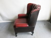 Ox Blood Leather Wing Back Arm Chair with Button Back Detail. Size H100 x W80 x D85cm. - 7