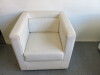 Pair of Della Rovere White Leather Reception Chairs On Wooden Feet. Size H73 x W73 x D75cm. - 2