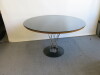 Round Glass Top Dining/Meeting Table on Wire Support and Heavy Metal Base.Size H72 x D120cm.NO VAT ON LOT&nbsp;