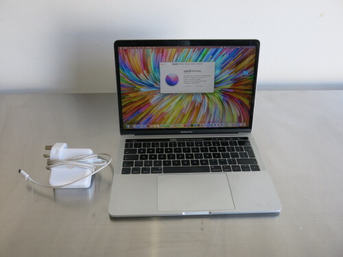 Apple 13" MacBook Pro, Year 2019, Model A2159. Running MacOS Monterey, 1.4 Ghz Quad Core Intel Core i5, Intel Iris Plus Graphics, 8GB RAM, 121GB Flash Storage. Comes with Power Supply.