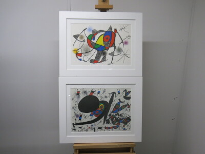 Pair of Joa Miro Framed, Glazed & Mounted Prints to Include: 1 x Plate II Peintures, Size H50 x W63cm & 1 x Homage to Joan Prats, Size H48 x W62cm.