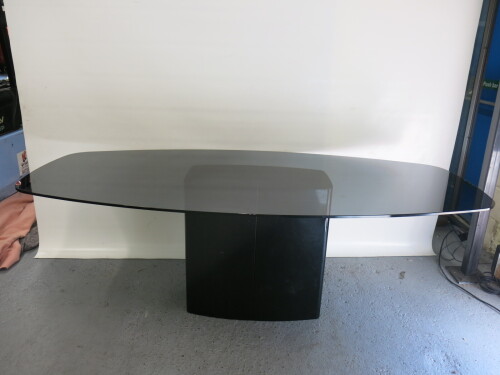 Oval Glass Top Dining/Meeting Table on Metal Frame & Heavy Metal Base. Size L220 x W105cm.