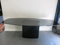 Oval Glass Top Dining/Meeting Table on Metal Frame & Heavy Metal Base. Size L220 x W105cm.