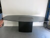 Oval Glass Top Dining/Meeting Table on Metal Frame & Heavy Metal Base. Size L220 x W105cm.
