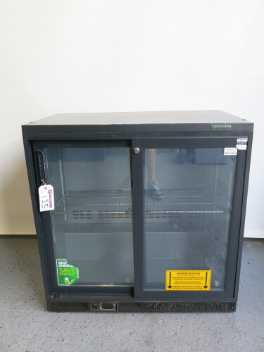 Gamko 2 Door Illuminated Back Bar Drinks Chiller, Model MG1/250SD. Comes with 1 Shelf. Size H90 x W90 x D52cm