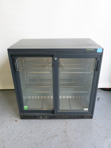 Gamko 2 Door Illuminated Back Bar Drinks Chiller, Model MG2/250SD. Comes with 2 Shelf. Size H90 x W90 x D52cm