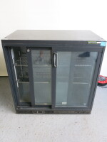 Gamko 2 Door Illuminated Back Bar Drinks Chiller, Model MG1/250SD. Comes with 2 Shelf. Size H90 x W90 x D52cm. NOTE: unable to power up A/F