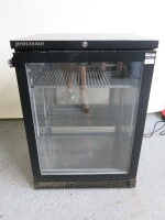 Precision Single Door Illuminated Back Bar Chiller, Model BBS600SS. Comes with 1 Shelf. Size H85 x W60 x D50cm. NOTE: Door Seal Requires Attention.
