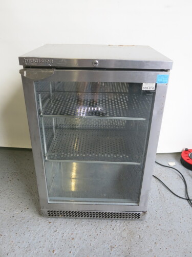 Precision Single Door Stainless Steel Illuminated Back Bar Chiller, Model BBS600. Comes with 2 Shelf. Size H90 x W60 x D50cm. NOTE: alarm sound (a/f)