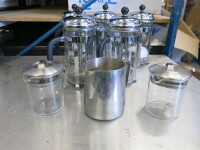 7 x Coffee & Tea Cafetiere to Include: 5 x Pyrex Coffee Cafetiere & 2 x Jing Tea Cafetiere & 1 x Stainless steel Jug.