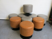 9 x Premier Housewares Faux Leather Stool on Metal Base to Include: 6 x Grey & 3 x Tan. Size Dia 40cm.