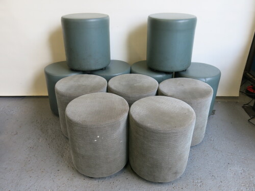 11 x Johansson Design Stools to Include: 6 x Green Faux Leather & 5 x Light Green Fabric. Size Dia 38cm.