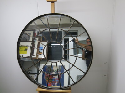 Gallery Direct Ltd Large Round Chic Industrial Mirror with Bronzed Effect Metal Frame, Model Battersea, Size Dia 100cm.