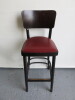 6 x Alternative by Ton High Back Dark Wood Stall with Padded Seat & Upholstered in Red Faux Leather. H110cm. NOTE: missing brass stud detail to seat. - 5