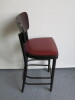 6 x Alternative by Ton High Back Dark Wood Stall with Padded Seat & Upholstered in Red Faux Leather. H110cm. NOTE: missing brass stud detail to seat. - 6