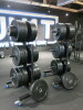 Set of 70 x BLK BOX Plate Weights to Include: 2 x 25kg, 10 x 20kg, 14 x 10kg, 24 x 15kg, 10 x 2.5kg, 10 x 1.25kg on 2 x Mobile Racks. - 2